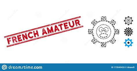 Grunge French Amateur Line Stamp And Collage Service Gear Shout Smiley Icon Stock Illustration