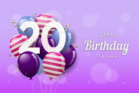 Happy 20th Birthday Greeting Card With Balloons Stock Vector