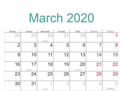 March 1 2020 Calendar Calendar Printables Free Templates