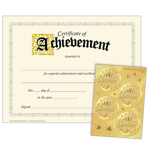 Achievement Certificates And Award Seals Includes 32 Gold Excellence