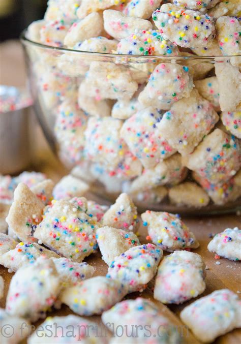 Instructions in a heat proof bowl, combine the butter, chocolate and peanut butter together and melt them in the microwave. Cake Batter Puppy Chow