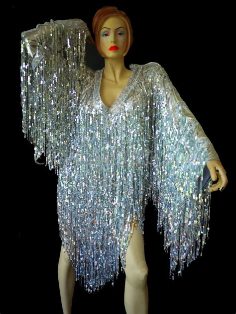 Silver Accented Silver Sequin Fringe Drag Queen Dress