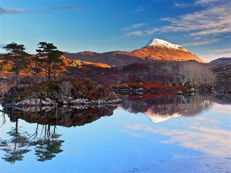 Wallpaper Scotland Landscape Lake Sky Clouds Sunset Mountains Snow Trees 1920x1080 Full