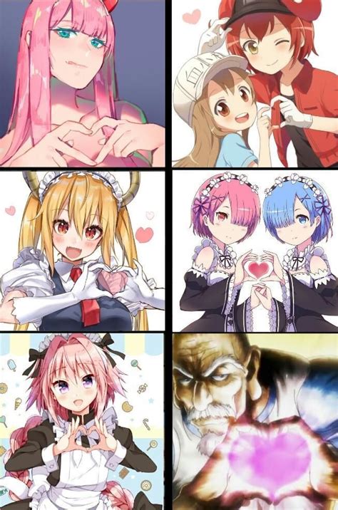 Cuties Making Heart Hands Anime Girls Comparison Parodies Anime