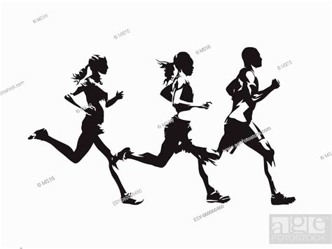 Running People Isolated Vector Silhouette Group Of Runners Man And