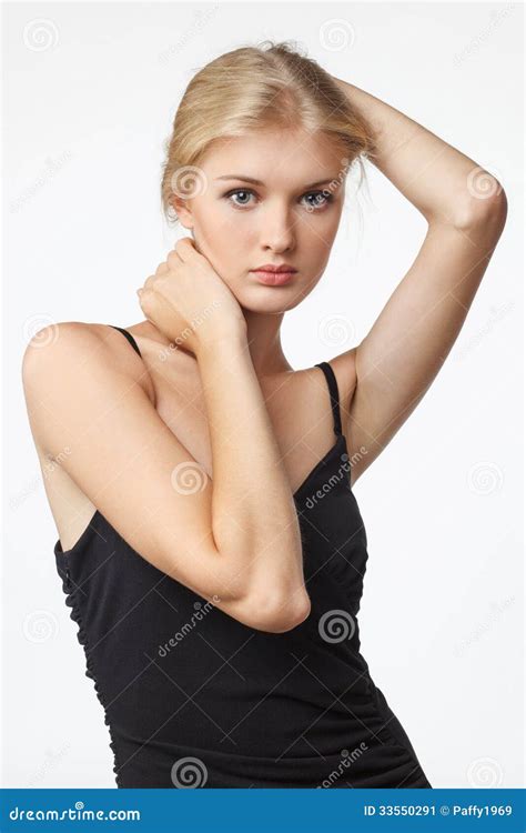 Fashion Sensual Blond Woman In Black Dress Stock Image Image Of Feminine Attractive 33550291