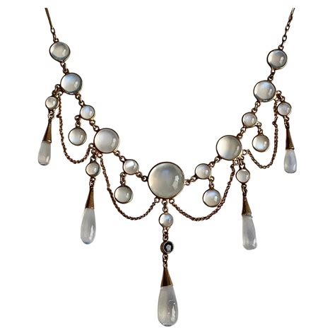 Edwardian Dazzling Antique Moonstone Drop Gold Necklace At Stdibs