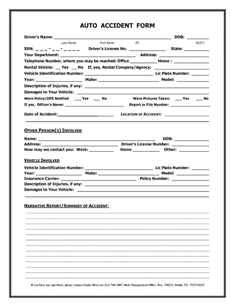 Motor Vehicle Accident Report Form Template Professional Template