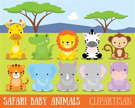 Clipart De Animales Bebé Safari Selva Animales Imágenes Etsy Baby