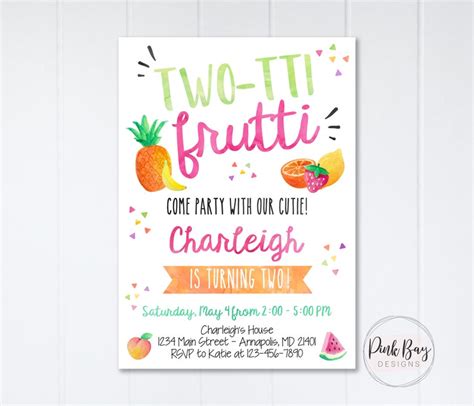 Twotti Frutti Birthday Invitation Tutti Frutti Party Second Etsy
