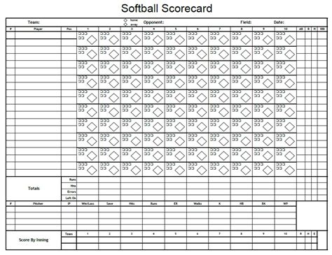 Softball Score Sheet 8 Printable Samples