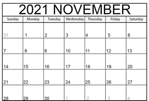 November 2021 Blank Calendar Printable Templates With Notes