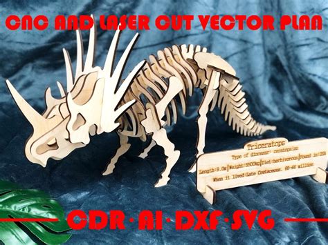 Dinosaur Triceratops 3d Vector Kit Puzzle Diy Wooden T For Etsy