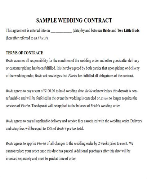 Free 9 Sample Wedding Contract Agreement Templates In Ms Word Pdf