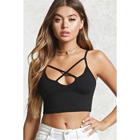 Forever21 Caged Front Cami €612 Liked On Polyvore Featuring Intimates Camis Black Cropped