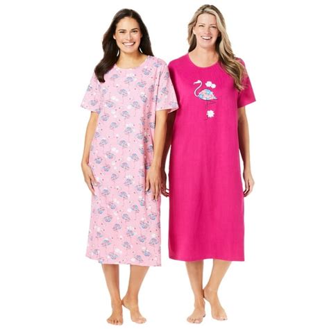 Dreams And Co Womens Plus Size 2 Pack Long Sleepshirts Nightgown