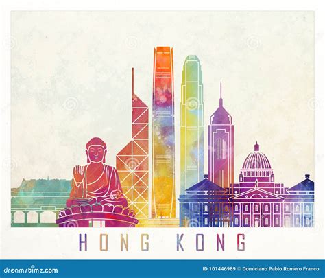 Hong Kong Landmarks Watercolor Poster Stock Illustration Illustration