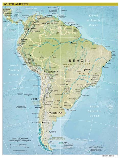 Large Scale Political Map Of South America With Relief South America Mapsland Maps