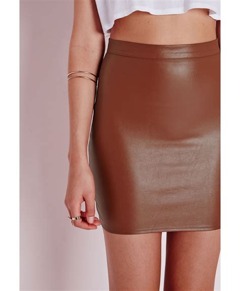 Missguided Faux Leather Mini Skirt Tan In Brown Lyst