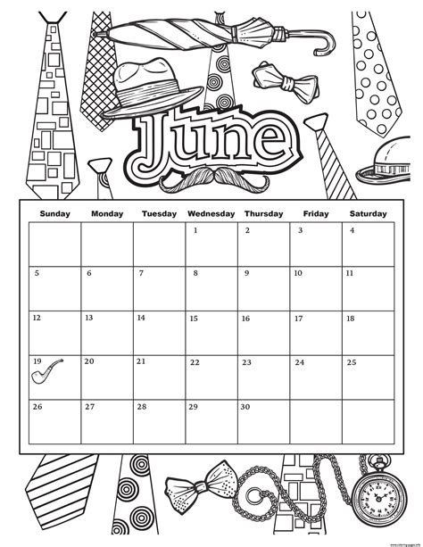 June 2019 Calendar Summer Coloring Page Printable