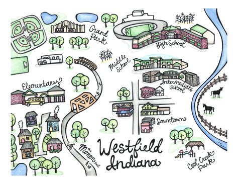 Print Hand Illustrated Map Of Westfield Indiana Etsy