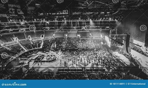 Big Concert With Huge Stage And Screens For Crowd With Light Show In