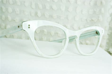 Vintage 50s Cat Eye Glasses 1950 S Pearl Eyeglasses White Squared Iridescent Thick Frame Women S