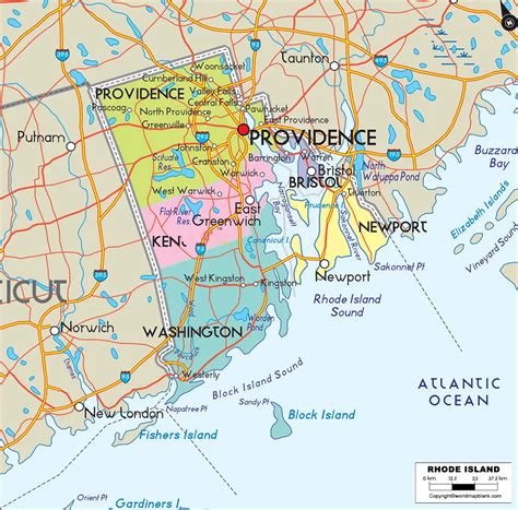Labeled Map Of Rhode Island With Capital And Cities