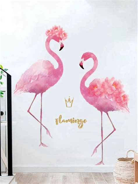 Pink Flamingo Wall Stickers Diy Birds Animals Wall Decals For Kids