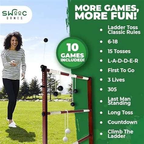 Swooc Games Wooden Ladder Ball Game Set Weather Resistant 10