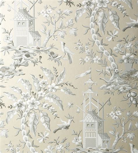 Pagoda Garden Metallic Pewter Wallpaper From The Imperial Garden