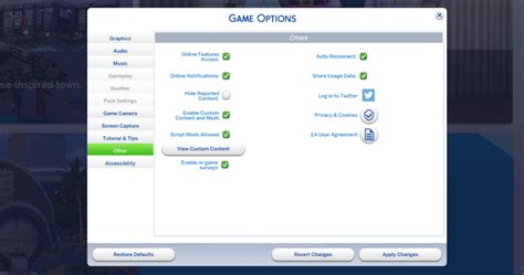 Sims 4 Options Menu