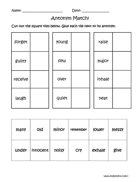 Antonyms Match Worksheets Antonyms Worksheet Antonyms Spelling