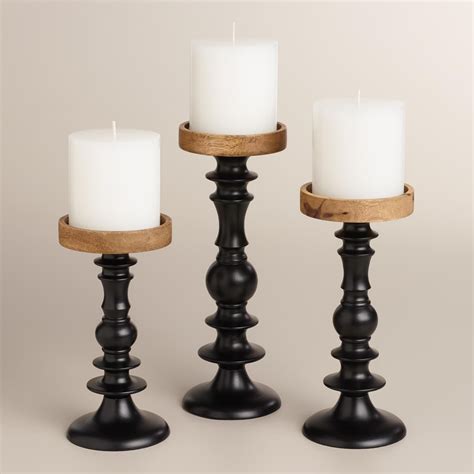 Black Metal And Wood Pillar Candleholder Candle Holders Wood Candle