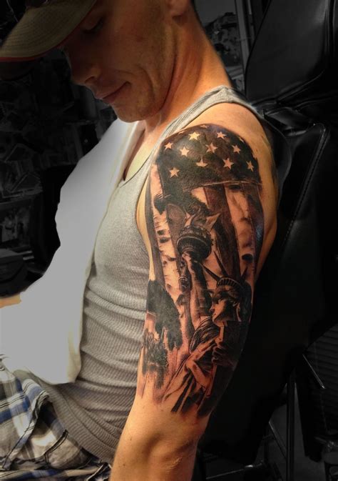 American Flag Liberty Half Sleeve Tattoo Done By Angela Grace At Damask Tattoo In Seattle Wa