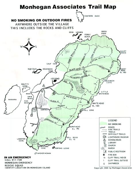 Island Of The Sea Monhegan Island Maine Trail Map