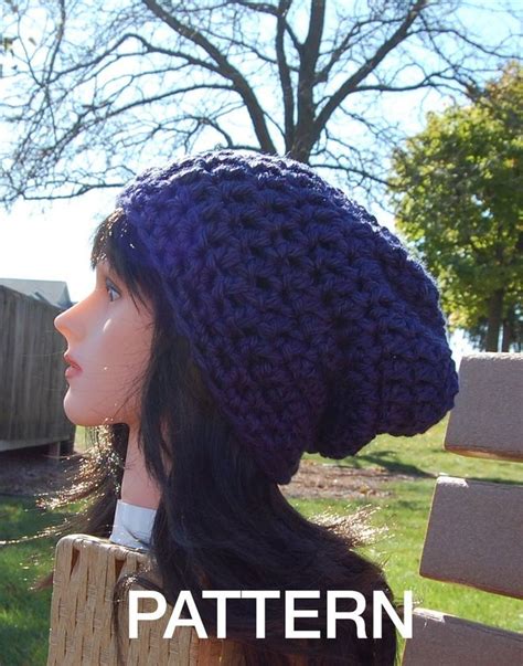 Brimless Slouchy Beanie Crochet Pattern Super Easy Crochet Etsy Easy Crochet Hat Patterns