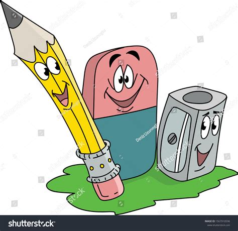 Cartoon Pencil Eraser Sharpener Smiling Vector Vector De Stock Libre