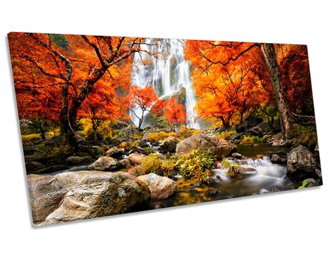 Orange Waterfall Forest Picture Panoramic Canvas Wall Art Etsy Uk