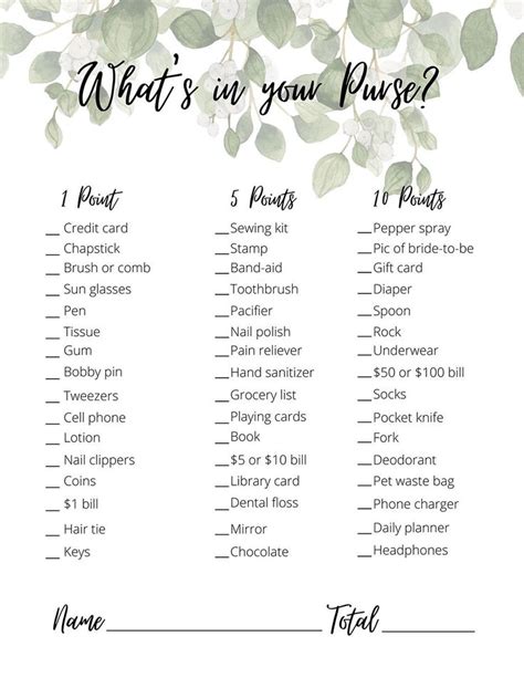 What S In Your Purse Bridal Shower Game Free Printable Bridal Shower Games Funny Printable