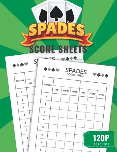Spades Score Sheets Spades Score Pads For Scorekeeping Spades Card