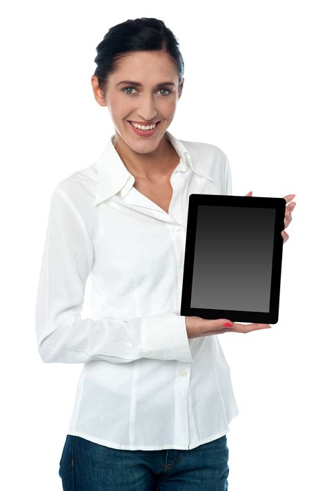 Woman Holding iPad PNG Image - PurePNG | Free transparent ...