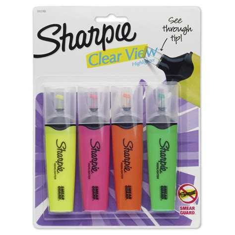 Sharpie Clear View Highlighters Chisel Tip Assorted Colors 4 Count