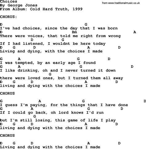 Choices By George Jones Counrty Song Lyrics And Chords