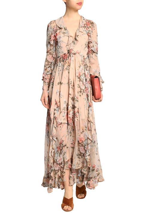 Zimmermann Ruffled Floral Print Silk Georgette Maxi Dress In Blush