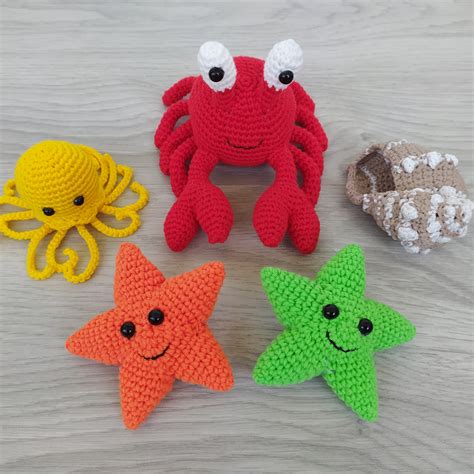 Crochet Sea Creatures Crochet Sea Animals Set Of 5 Crochet Etsy