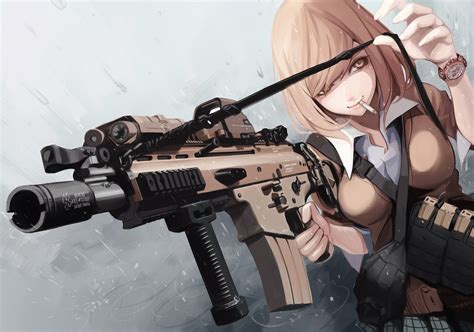 Anime Girl Gun Rifle Weapon 4k Phone HD Wallpaper