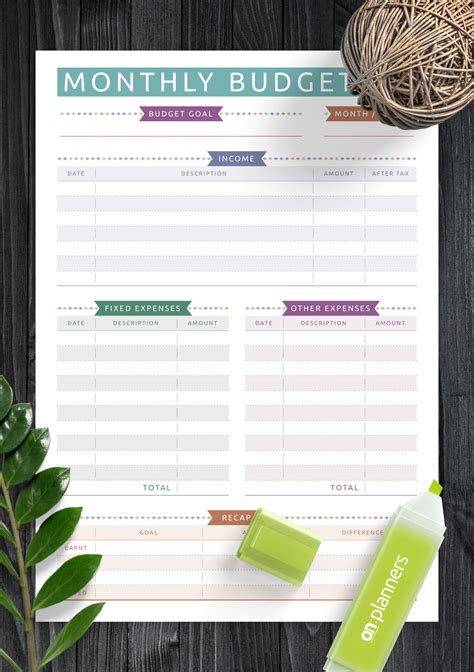 Download Printable Monthly Budget Casual Style Pdf