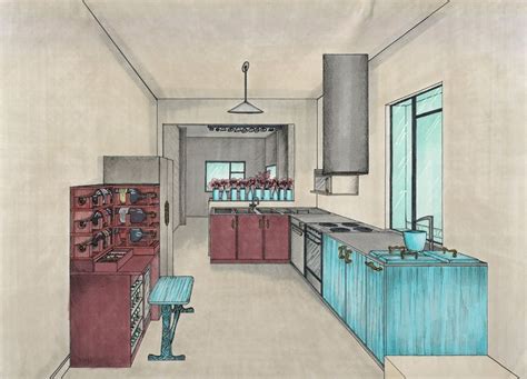 1st Year Design Project Domestic Kitchen Perspective Drawing By