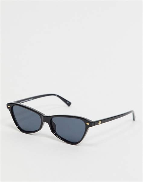 Le Specs Slim Cat Eye Sunglasses In Black Asos